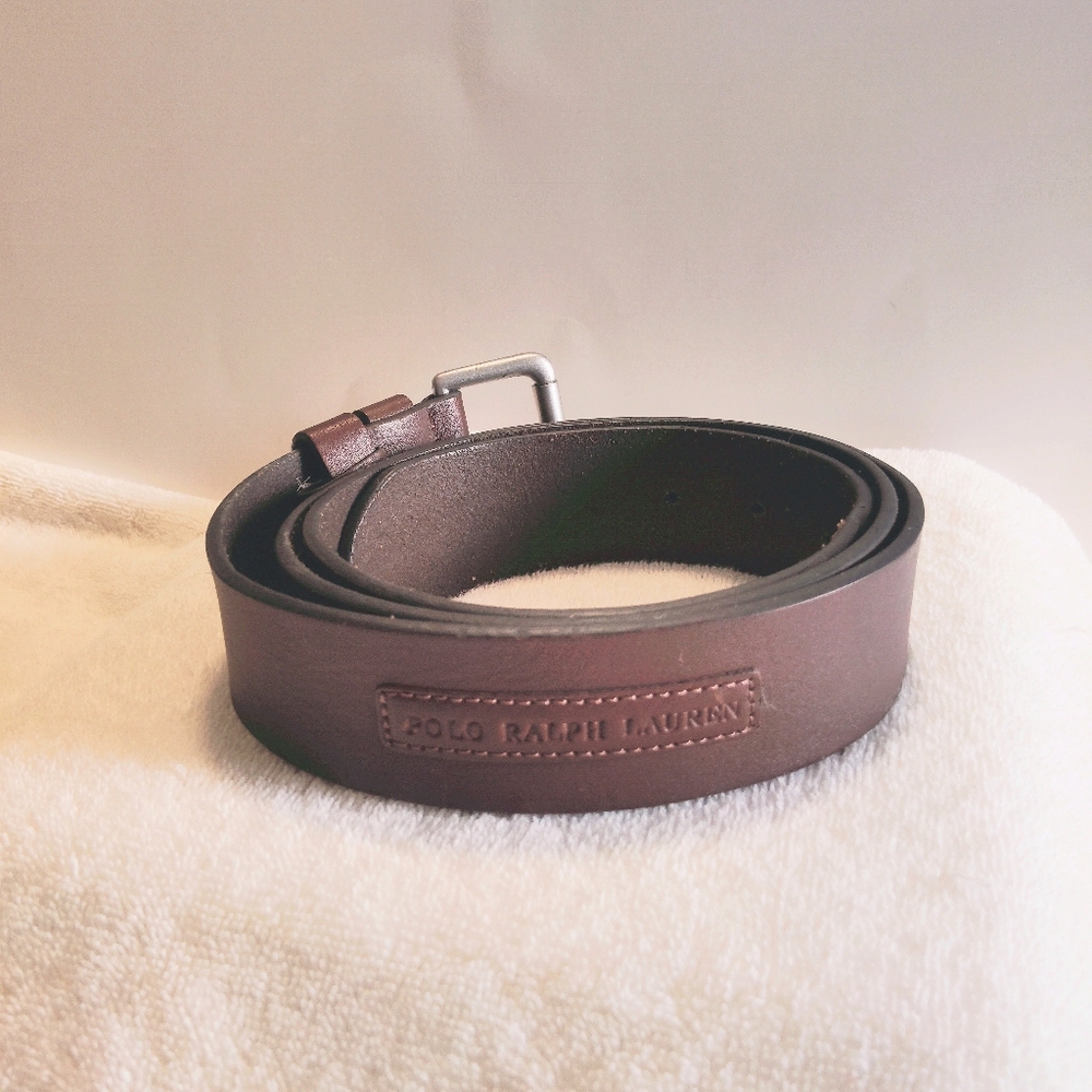 Polo Ralph Lauren Brown Leather Casual Dress Belt Saddle Patch Logo 42/105